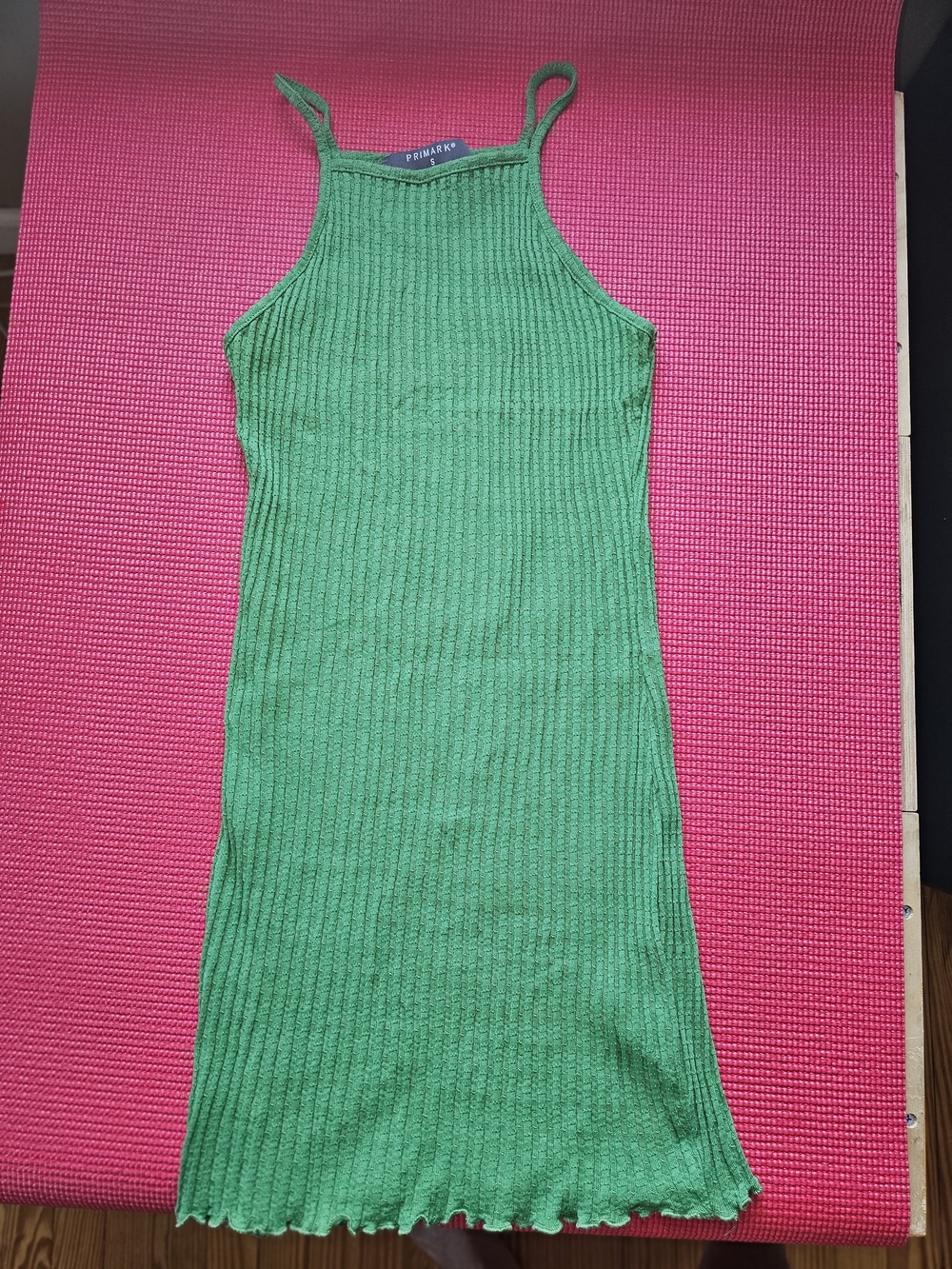 PRIMARK Green Ribbed Knit Mini Dress Size Small Strappy Bodycon